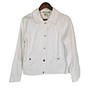 Requirements Womens White Cotton Blend Button Front Jacket Silver Grommet Size M